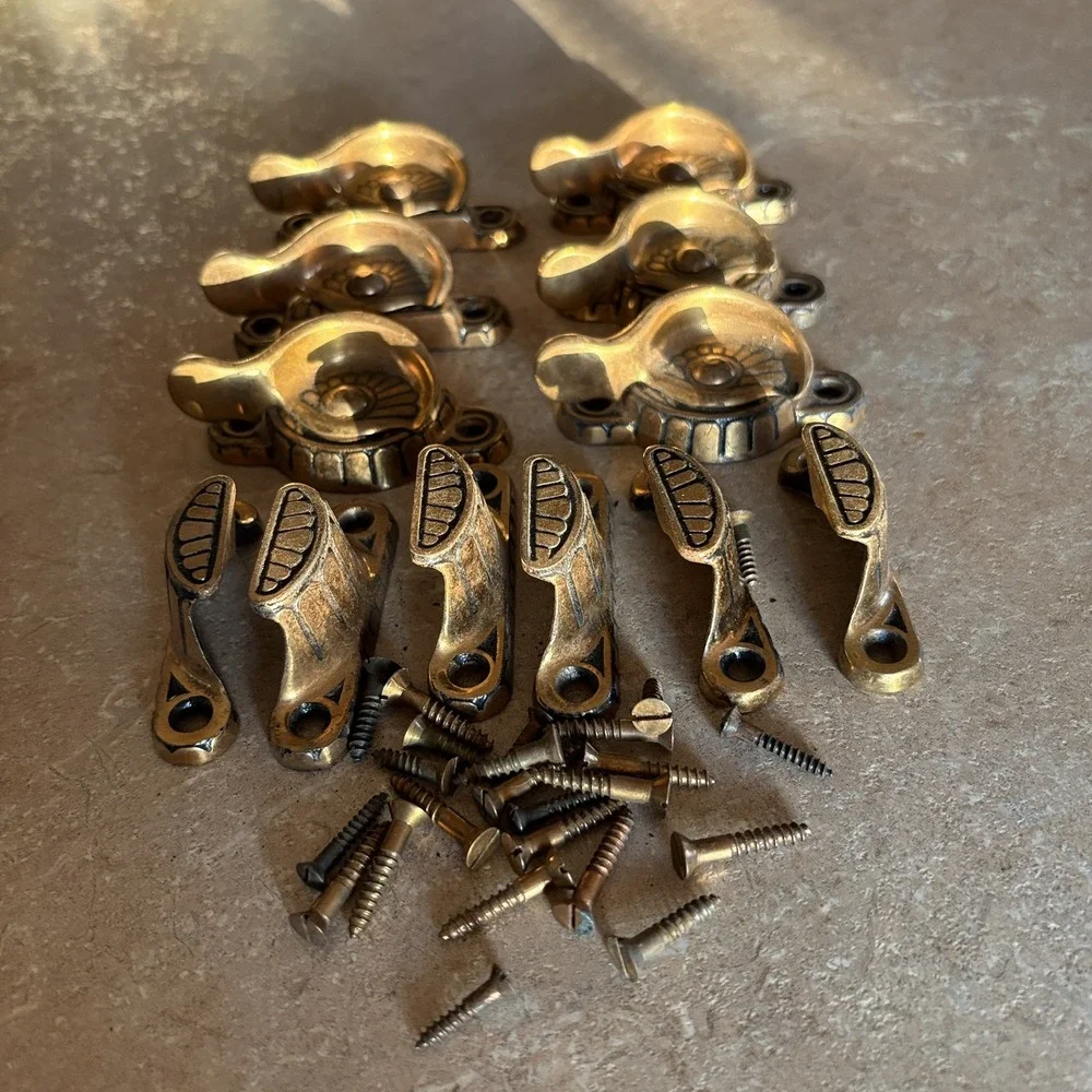 Lot Of 6 Brass Window Sash Locks w/ original Screws